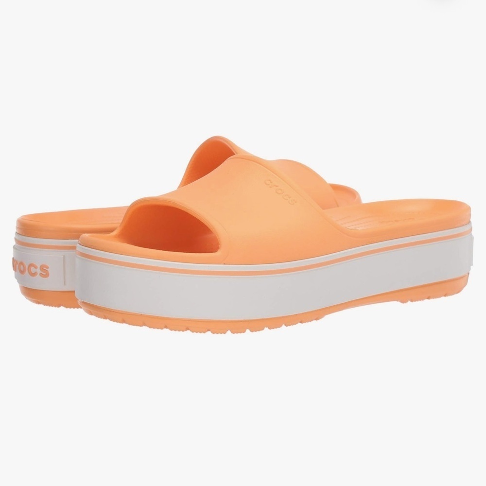 Crocs Crocband Platform Slide Sandals - Orange and Off-White